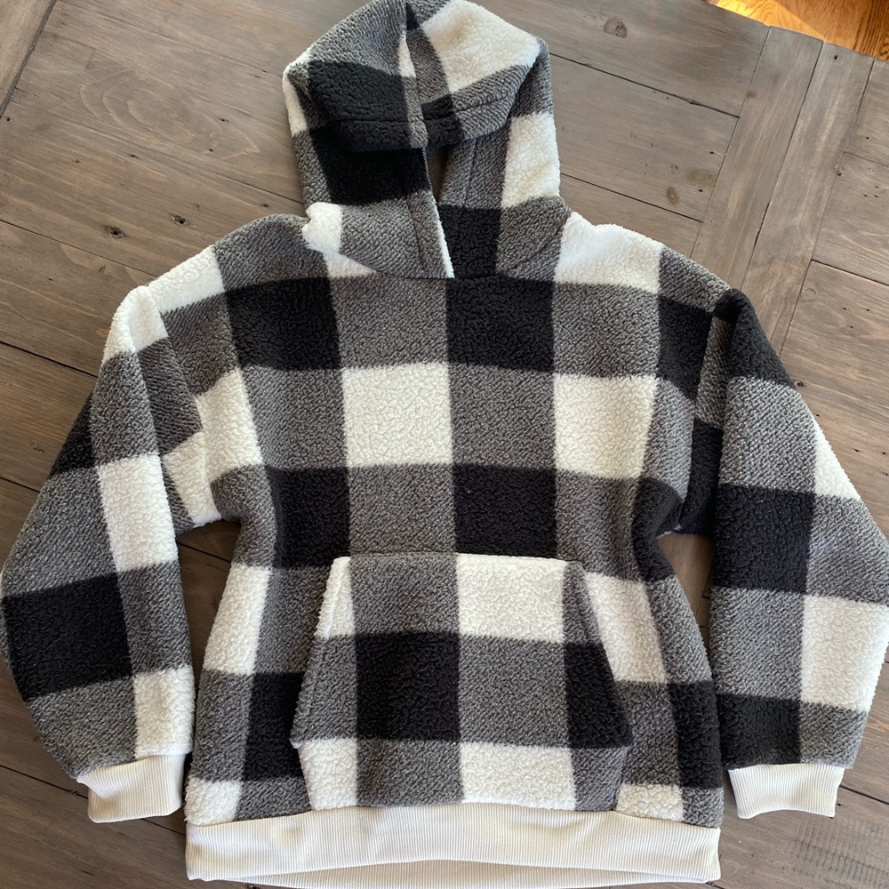 American Eagle Buffalo Check Brown Cream Fleece Hoodie - size M